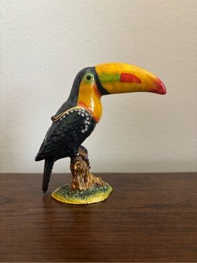 Toucan Enameled Crystal Jeweled Trinket Box